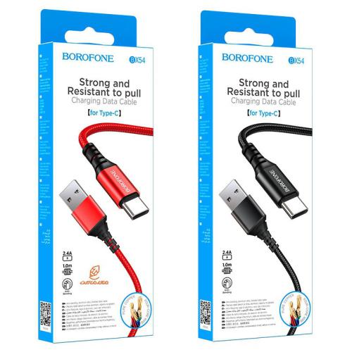 BX54 BOROFONE Ultra Bright Charging Cable Type-Cکابل تایپ C نخی